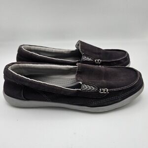 Crocs Triple Comfort Womens Black Canvas Slip On Loafers Moc Toe Shoes Size 7